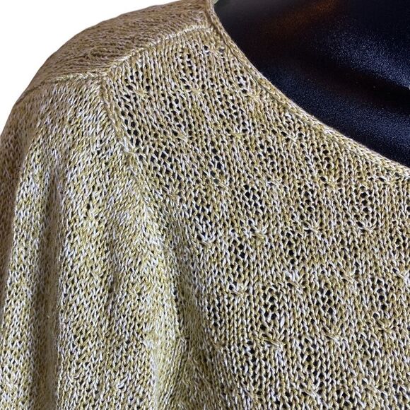 Eileen fisher sweater open knit linen yellow/white medium capsule sustainable - Picture 2 of 5